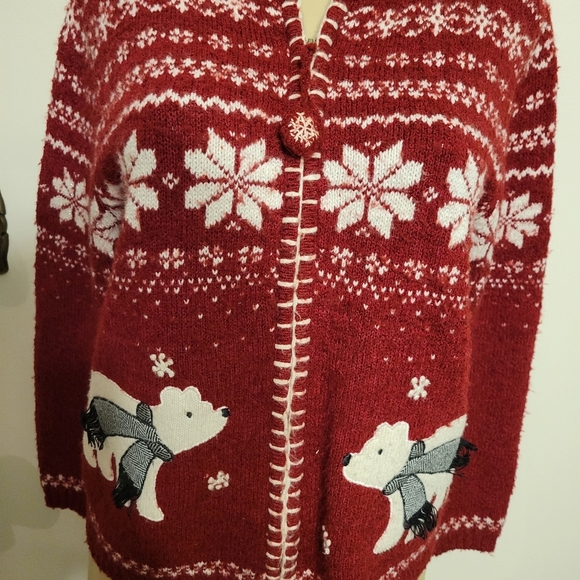 Croft and Borrow Christmas Sweater Hoildays Large Holiday Zip Up - Picture 2 of 9